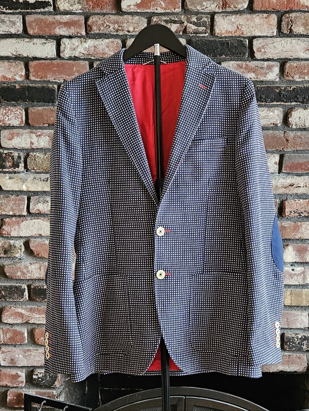 El Ganso Navy Micro-Check Elbow Patch Subalpino Blazer EUR 46